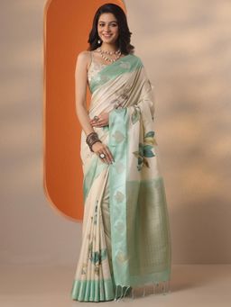 Libas - Printed Silk blend Saree with Unstitched Blouse for Women