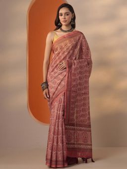 Libas - Printed Silk blend Saree with Unstitched Blouse for Women - Brown