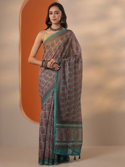 Libas - Printed Silk blend Saree with Unstitched Blouse for Women - Teal