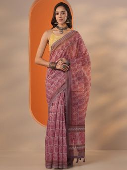 Libas - Printed Silk blend Saree with Unstitched Blouse for Women - Purple