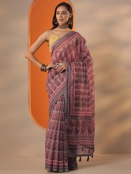 Libas - Printed Silk blend Saree with Unstitched Blouse for Women - Grey