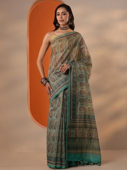 Libas - Printed Silk blend Saree with Unstitched Blouse for Women - Blue