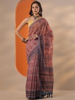 Libas - Printed Silk blend Saree with Unstitched Blouse for Women - Grey