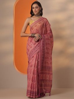 Libas - Printed Silk blend Saree with Unstitched Blouse for Women - Pink