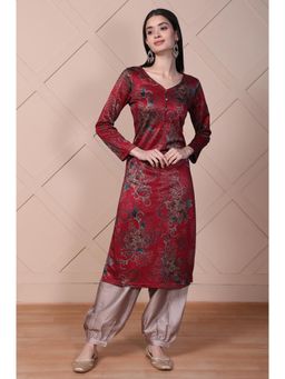 Aurelia - Floral Women's Red Straight Jacquard Kurta