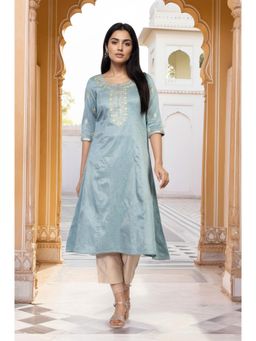 Aurelia - Women's Blue Embroidered A-Line Kurta