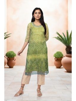Aurelia - Women's Olive Bandhani Straight Kurta