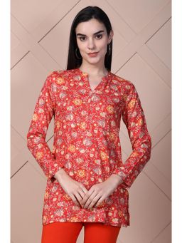 Aurelia - Women's Red Floral Printed Straight Rayon Kurti