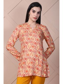 Aurelia - Women's Beige Paisley Printed Straight Rayon Kurti