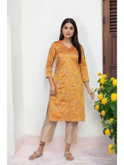 W - Mustard Embroidered Straight Kurta