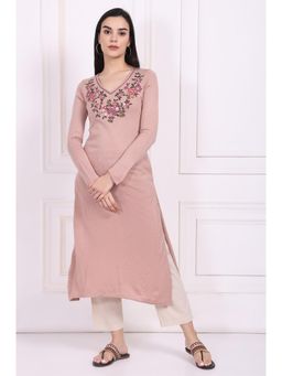 W - Pink Embroidered Straight Acrylic Kurta