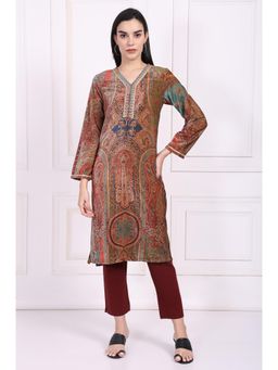 W - Maroon Paisley Embellished Straight Kurta