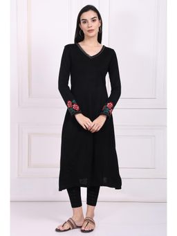 W - Black Embroidered A-Line Acrylic Kurta