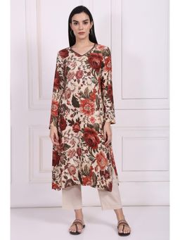 W - Beige Floral Printed A-Line Kurta