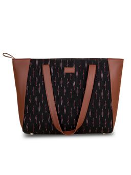 Zouk - Women Handcrafted Ikat Side Tote Bag & Handbag for Office and College-Black