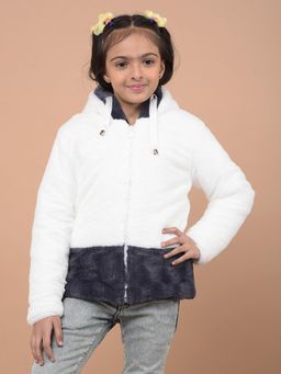 CRIMSOUNE CLUB - Girls White Hooded Neck Fur Jacket