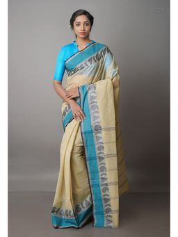 Unnati Silks - Cream Pure Handloom Superfine Bengal Cotton Saree