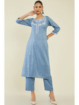 Soch - Women Blue Viscose Stripes Kurta (Set of 2)