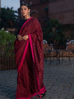 Beatitude - Burgundy Shade Cotton Saree With Unstitched Blouse