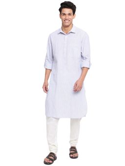Fabindia - Cotton Linen Lavender Striped Comfort Fit Pathani Kurta