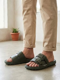 Carlton London - Men's Lightweight EVA Utility Webbing Straps Olive Sliders