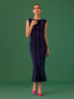 MEDHA BATRA - Navy Blue Straight Cut Maxi Dress