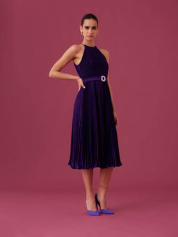 MEDHA BATRA - Phantom Purple Pleated Midi Dress (Set of 2)