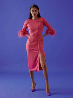 MEDHA BATRA - Pink Body Con Solid Midi Dress