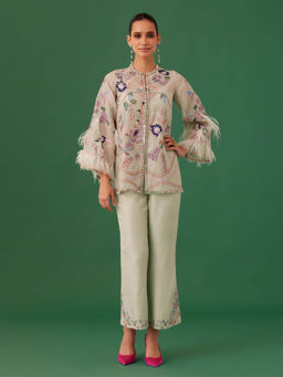 MEDHA BATRA - Green Embroidered Organza Co-Ord (Set of 3)