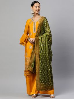Readiprint - Straight Style Crepe Silk Fabric Mustard Color Kurti with Bottom and Dupatta