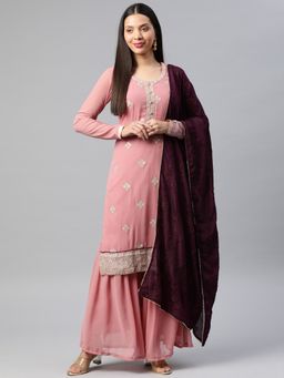 Readiprint - Straight Style Georgette Fabric Mauve Color Kurti with Bottom and Dupatta