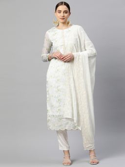Readiprint - Straight Style Satin Fabric Off White Color Kurti with Bottom and Dupatta