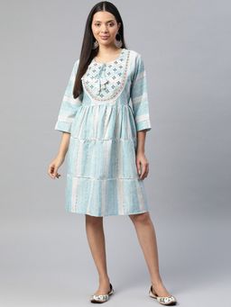 Readiprint - Blue Color Cotton Fabric Tiered Dress