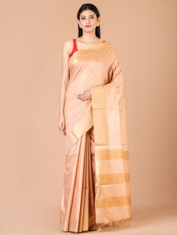 LAA CALCUTTA - Beige & Gold Silk Banarasi Saree with Unstitched Blouse
