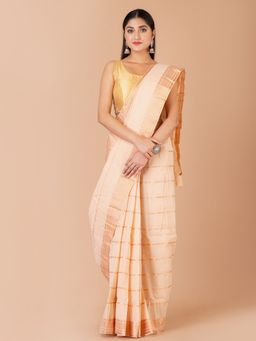 LAA CALCUTTA - Cream & Copper Pure Cotton Tant Saree