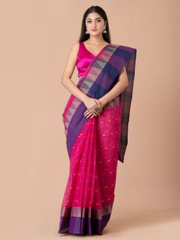 LAA CALCUTTA - Magenta & Blue Pure Cotton Tant Saree