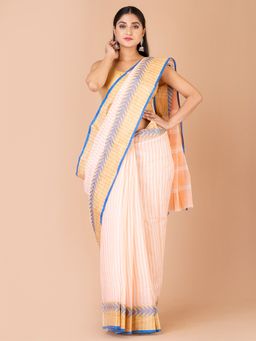 LAA CALCUTTA - Peach & Multi Pure Cotton Tant Saree