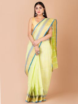 LAA CALCUTTA - Green & Multi Pure Cotton Tant Saree
