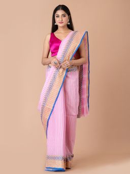 LAA CALCUTTA - Pink & Multi Pure Cotton Tant Saree