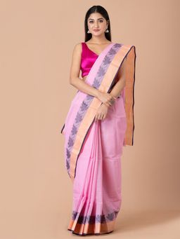 LAA CALCUTTA - Pink & Multi Pure Cotton Tant Saree