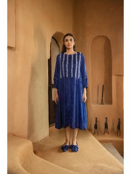 AYAKA - Osho Blue Front Open Pintuck Dress