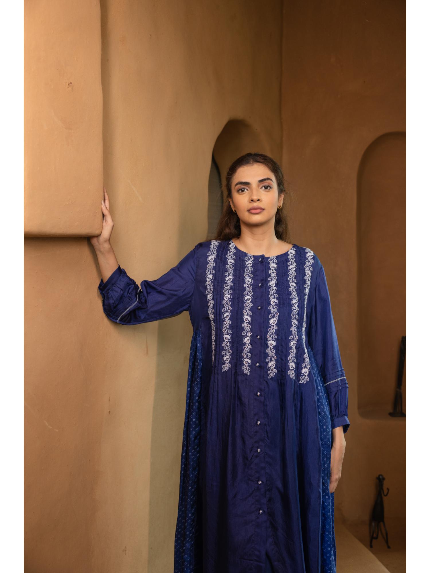 Buy AYAKA Osho Blue Front Open Pintuck Dress (XS) Online