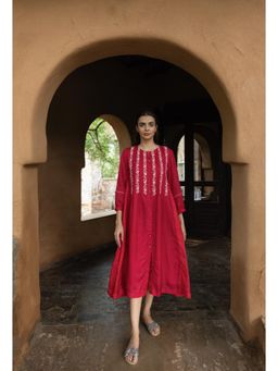 AYAKA - Osho Blue Front Open Pintuck Dress