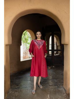 AYAKA - Julian Red Embroidered Panel Dress (Set of 2)