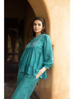 AYAKA - Cara Green Hand Embordered Top