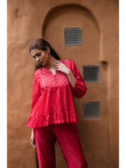 AYAKA - Cara Red Hand Embordered Top