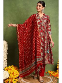 TAHILIYA - Red Chanderi Silk Dupatta