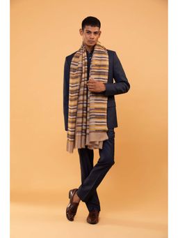 Modarta By Kamakshi - Beige Hand Woven Fine Wool Stripe Shawl for Men