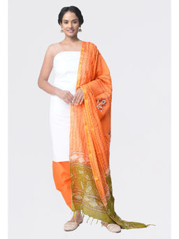 Unnati Silks - Unstitched White Pure Kanchi Cotton Salwar Kameez (Set of 3)