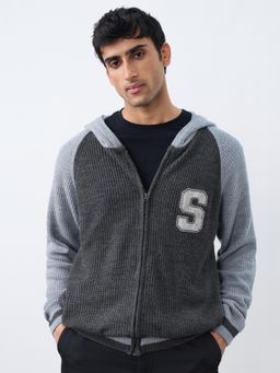 The Souled Store - Charcoal Hooded Sweater: Charcoal Men Oversized Pullover Sweater